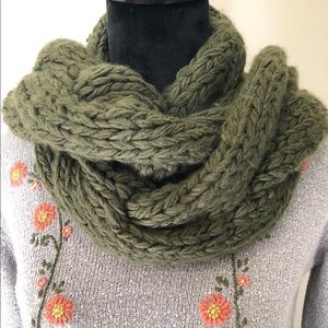 SOLD Military Green Braided Knot Scarf w/ Pompoms